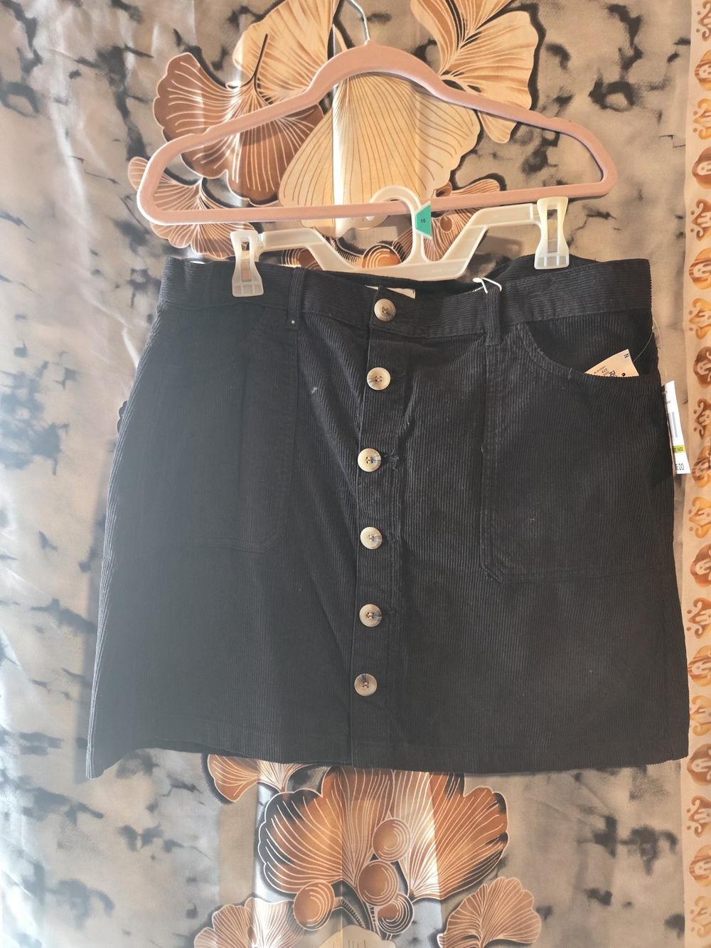 Black Corduroy Kensie Jeans Button-Front Mini Skirt